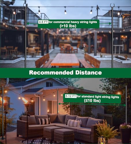 10ft String Light Pole for Hard Surfaces, Light Pole for Outdoor String Light, Perfect for Garden, Backyard, and Patio Lighting Stand for Parties, Wedding - Matte Black Finish - 1 Pack - style: 1 Pole for Hard Surfaces