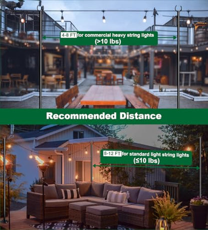 10ft String Light Pole for Hard Surfaces, Light Pole for Outdoor String Light, Perfect for Garden, Backyard, and Patio Lighting Stand for Parties, Wedding - Matte Black Finish - 1 Pack - style: 1 Pole for Hard Surfaces