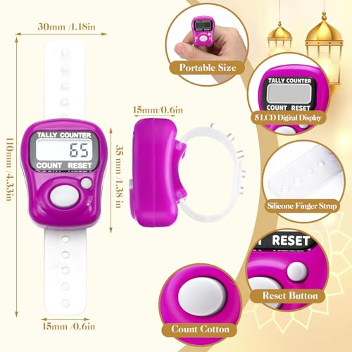 Relaxweex 12 Pack Electronic Finger Tasbeeh Counter Eid Al Adha Gift Eid Mubarak Party Favor with Mubarak Inspiration Card Islamic Prayer Tally Tasbeeh Counter Ring Prayer Ring - style: Fresh