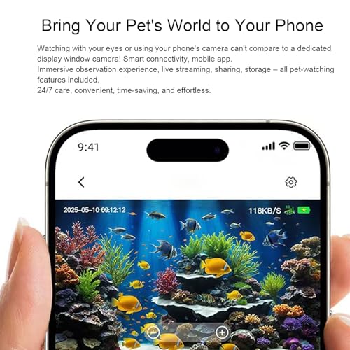 Pissente Fish Tank Camera, 2K HD Aquarium Camera with Anti Lens, 140 Wide Angle, WiFi AI Motion Detection and 940nm Night for Aquarium Reptile Terrarium