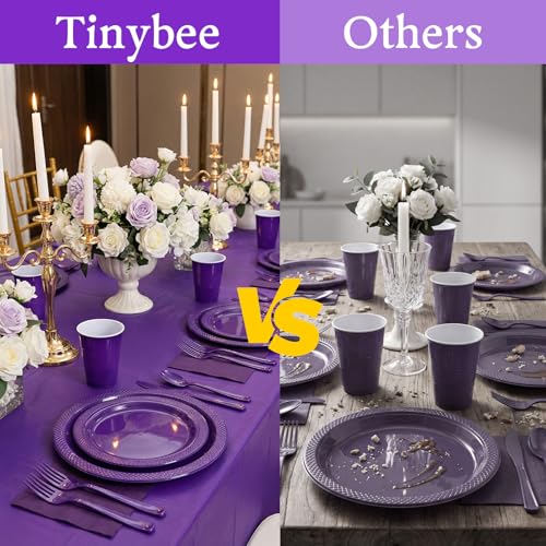 Tinybee 352 Pcs Purple Plastic Plates, Disposable Dinnerware Set for 50 - color: Purple