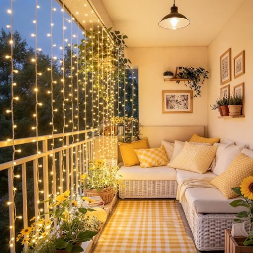 JMEXSUSS USB Plug in Curtain Lights 200 LED with 8 Modes, 6.5ftx6.5ft - color: *Warm White, size: 200 LED