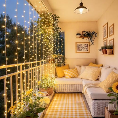 JMEXSUSS USB Plug in Curtain Lights 200 LED with 8 Modes, 6.5ftx6.5ft - color: *Warm White, size: 200 LED