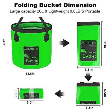 Collapsible Bucket 5 Gallon Container Folding Water Bucket Portable Wash Basin 20L - color: Dark Green
