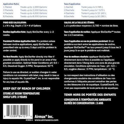 CrystalClear BioClarifier Small Pond & Water Garden Clarifier, 96 Packets | Cleaner for cloudy water with beneficial microbe treatment to improve water clarity; fish, plant & pet safe - size: 96 Packet