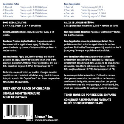 CrystalClear BioClarifier Small Pond & Water Garden Clarifier, 96 Packets | Cleaner for cloudy water with beneficial microbe treatment to improve water clarity; fish, plant & pet safe - size: 96 Packet