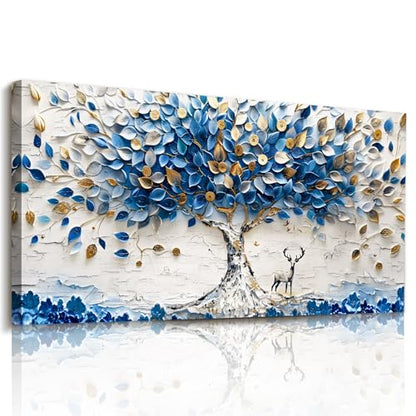imjiayu Tree of Life Wall Art, Abstract Blue and White Tree Canvas Prints - color: Blue and White Tree, size: 40"L x 20"W
