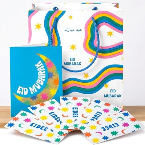 Eid Mubarak 5 Money Envelopes - Pastel Gradient Holiday Greeting Card - Eid Mubarak Rainbow Gift Bag