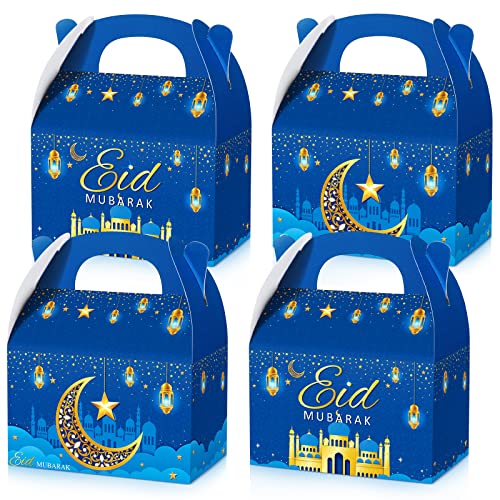 TaoBary 24 Pack Ramadan Treat Boxes Eid Mubarak Gift Boxes Mosque Star Moon Lantern Party Favor with Handle Bulk Ramadan Goodie Candy Bag for Eid Al Fitr Packages Supplies(Navy Blue) - color: Navy Blue