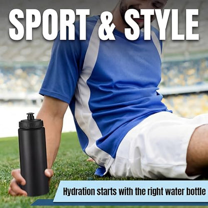 LemonRoad 12 Pack Squeeze Water Bottles Reusable 20 oz Plastic Sports Water Bottle with Pull Top Lid, Bike Cycling Gym Sport, Dishwasher Safe (Black) - color: Black