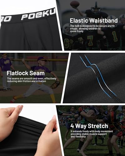 Youth Boys Baseball Cup Underwear Kids Football Compression Shorts with Soft Protective Athletic Cup Boxer Brief - color: Black+white, size: Large