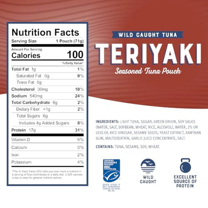 Bumble Bee Teriyaki Seasoned Tuna Pouch - Wild Caught and Ready to Eat for Snack, Salad, Korean Tuna Bowl - 17g Protein per Serving - PERFECT, PORTABLE, GOODNESS - 2.5 oz Packet (Pack of 4) - size: 2.5 Ounce (Pack of 4)