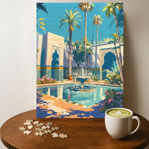 Mosque Fountain Islamic Muslim Islam Jigsaw Puzzle - 500 Pieces Wooden Puzzle for Adults, Wall Art Gift, Finished Size: 20 x 15 Inch - color: Mosque Fountain Islamic Muslim - 500 Pieces