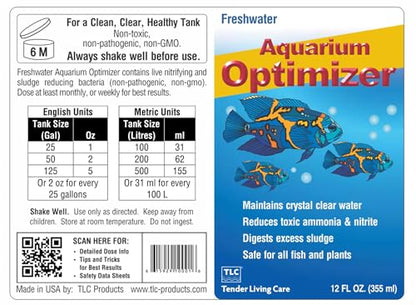 TLC Products, Freshwater Aquarium Optimizer, Aquarium Water Clarifier, Reduces Ammonia, 12 Fl Oz - size: 12 oz (355 ml)