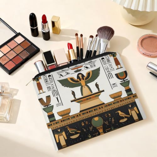 Egyptian Mystery Style Makeup Bag for Women, Cosmetic Pouch Travel Toiletry Organizer Bag 8.9"x6.5" Polyester - color: Egyptian Mystery Style
