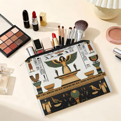 Egyptian Mystery Style Makeup Bag for Women, Cosmetic Pouch Travel Toiletry Organizer Bag 8.9"x6.5" Polyester - color: Egyptian Mystery Style