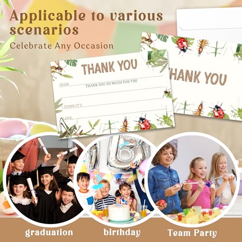 Kids Thank You Cards with Envelopes, Bug Theme Fill in the Blank Thank You Notes for Kids, Toddler Stationery Set, Ideal for Birthday Party, Graduation & School Gag Gifts - B03 - color: Bug Style