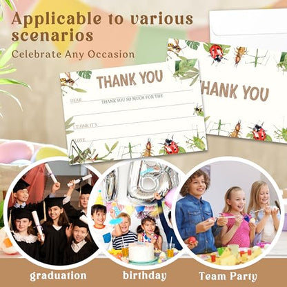 Kids Thank You Cards with Envelopes, Bug Theme Fill in the Blank Thank You Notes for Kids, Toddler Stationery Set, Ideal for Birthday Party, Graduation & School Gag Gifts - B03 - color: Bug Style