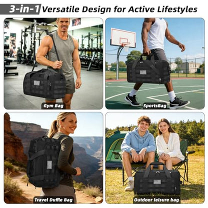 ZOMFELT Tactical Gym Bags for Men, 22x14x9 Carry On Luggage Duffle Bag for Travel, 3-in-1 Sports Basketball Soccer Bag with Removable Dividers & Shoe Compartment, Weekender Overnight Travel bag, Black - size: Medium