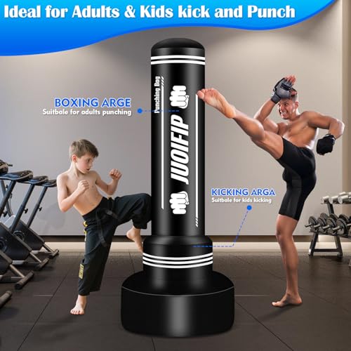 Heavy Punching Bag with Stand Adults Teens,70" Freestanding Boxing Bags Kicking Bag Heavy Bag with Boxing Gloves and Electric Air Pump, Kickboxing Training Equipment Bags Thai Fitness Karate - style: Digital Printing