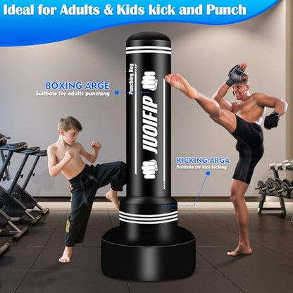 Heavy Punching Bag with Stand Adults Teens,70" Freestanding Boxing Bags Kicking Bag Heavy Bag with Boxing Gloves and Electric Air Pump, Kickboxing Training Equipment Bags Thai Fitness Karate - style: Digital Printing