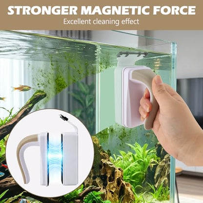 Aquarium Strong Magnetic Glass Cleaner Brush, Fish Tank Glass Scrubber Algae Scraper Comfortable Grip Handle with 2 Detachable Scrapers Mag Float Scrubber for 0.32 Inch Tanks(M) - size: M for Glass Thickness: 0.32"
