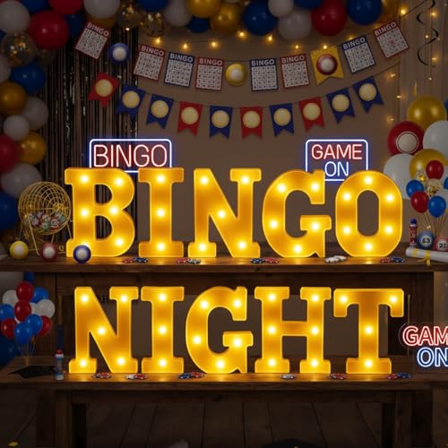 Honoson 10 Pcs Bingo Night Decorations Lights up Sign 6.42 Inch - color: Yellow, style: Bingo Night