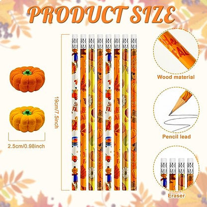 Cinrobiye 60 Pieces Fall Thanksgiving Day Pencils with Pumpkin Eraser Bulk Fall Party Favors Maple Leaf Autumn Pumpkins Pencils Erasers for Harvest School Party Teacher Rewarding Supplies - style: Mix60