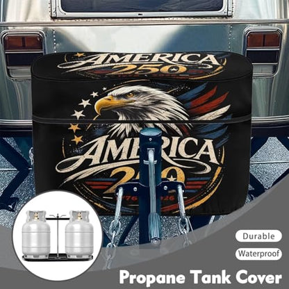 Howilath 250 Anniversary Propane Tank Covers 40Lb American Eagle Travel Trailer Dust Cover RV Accessories Camper Gas Cylinder Cover - color: 250 Anniversary American Eagle, size: Large(Double 40LB)