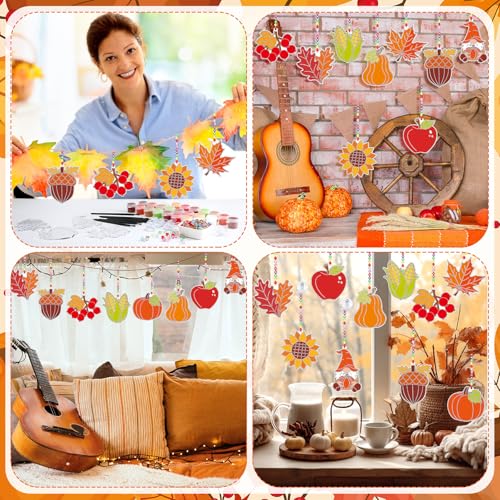 Beeveer 30 Sets Fall Plant Suncatchers Craft Kit DIY Window Art - style: Fall Plant
