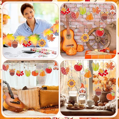 Beeveer 30 Sets Fall Plant Suncatchers Craft Kit DIY Window Art - style: Fall Plant