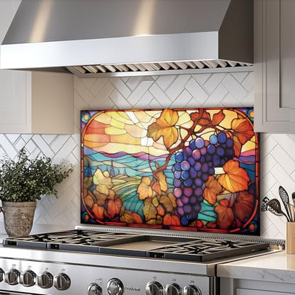 LMSDYSHU Mosaic Grapes Tempered Glass Backsplash for Kitchen Stove 30"x16" | One Piece Oven & Range Backsplash, Heat Resistant & Easy to Clean - color: Mosaic Grapes, size: 30"L x 16"W