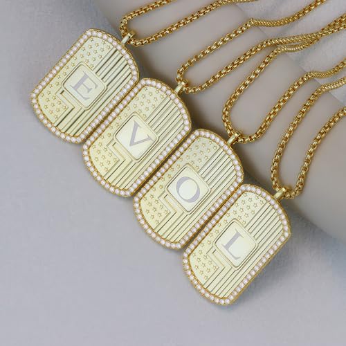 American Flag 18K Gold Plated Initial Dog Tag Alphabet Pendant Necklace for Men&Women, A to Z Copper Pendant Necklace with CZ Stones, Personalized Letter Non-Tarnish Jewelry Gift - style: Q