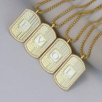 American Flag 18K Gold Plated Initial Dog Tag Alphabet Pendant Necklace for Men&Women, A to Z Copper Pendant Necklace with CZ Stones, Personalized Letter Non-Tarnish Jewelry Gift - style: Q