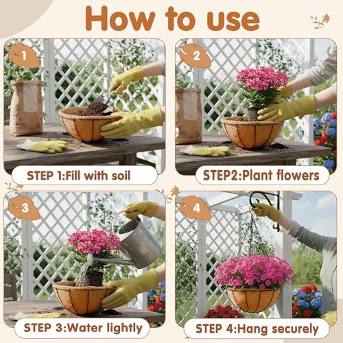 14 inch Metal Hanging Baskets For Plants Outdoor 4 Pack Round Metal Wire Hanging Basket Planter with Coco Fiber Liners Chain Round Wire Plant Holder for Garden, Patio, Deck, Porch Plants Flower Potss - size: 14 Inch, style: Watermelon