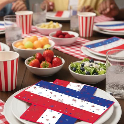 4th of July Napkins, 200Pcs Patriotic Napkins Disposable, Red White and Blue Star Stripe American Flag Paper Hand Towels Fourth of July Napkin for Table Dinner Bathroom Independence Day Party Supplies - color: Red white and blue-Patriotic, size: 200Pcs