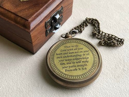 God is My Guide Brass Compass Gift with Display Box - Engraved Scripture Prayer Compass Religious Gift for Men & Women - Baptism, Confirmation, Communion Compass for Boys Graduation Gift (Aged Brass)