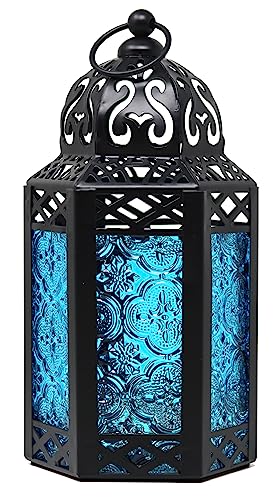 Vela Lanterns Decorative Indoor Moroccan Candle Table Centerpieces, Blue, S - color: Black/Blue, size: Small