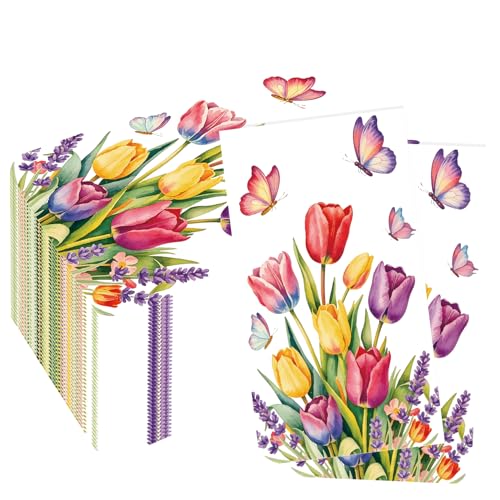 Floral Paper Napkins, 200Pcs Floral Guest Napkins Disposable, Watercolor Tulip Flower Napkin Decorative Paper Hand Towels for Bathroom Wedding Birthday Dinner Baby Shower Holiday Spring Party Supplies - color: Colorful Floral-Spring, size: 200Pcs