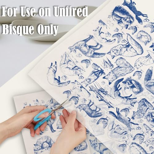 SUPERDANT 5PCS Fox Chicken Underglaze Paper Transfer Animals Transfer Papers for Clay Ceramic Porcelain Under Glaze Transfers for Pottery Enamel Decals Blue Underglaze Decal Handcrafted Gifts - style: Fox