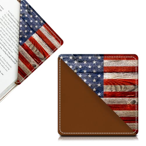 Cute Leather Bookmarks, Fun Triangle Making Corner Bookmark, Book Accessories for Reading Book Lovers, Unbreakable Page Markers for Women Men Retro Wood American Flag - color: Retro Wood American Flag