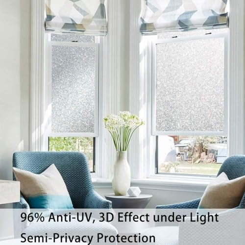 Finnez Frosted Glass Window Privacy Film, Static Cling, 17.5" x 78.7" | UV Block & Heat Control Sticker, Adhesive Free Removable Tint, No Glue Anti-Glare Renter Friendly Coverings for Home Bathroom - color: Crystal, size: 17.5 x 78.7 Inch