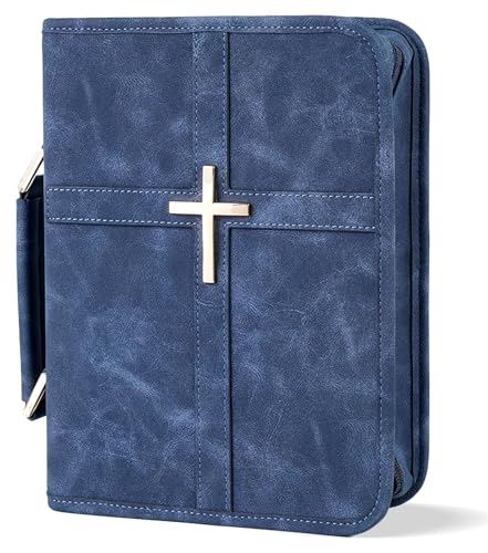 Vegan Leather Bible Cover Case, Bible Bag with Phone Pocket, Bible Case for Men Women, Christian Gift Box Packaging (Indigo) - color: Indigo