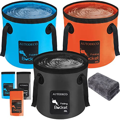 Collapsible Bucket 5 Gallon Container Folding Water Bucket Portable Wash Basin - color: 3pcs-blue & Orange & Black