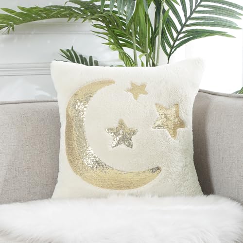 Holibeat Ramadan Throw Pillow Covers 18x18 inches Fluffy Sequin Decoration Pillowcases (Pack of 2) (3stars) - color: 3stars