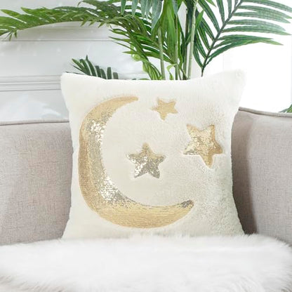 Holibeat Ramadan Throw Pillow Covers 18x18 inches Fluffy Sequin Decoration Pillowcases (Pack of 2) (3stars) - color: 3stars