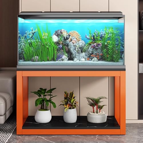 Aquarium Stand, Vertical Reptile Tank Stand, Marble Texture Panel, Steel Frame, Multi-Layer Storage Design, Suitable for Home and Office Use(Orange,100x50cm/39.4x19.7in) - color: Orange, size: 100x50cm/39.4x19.7in