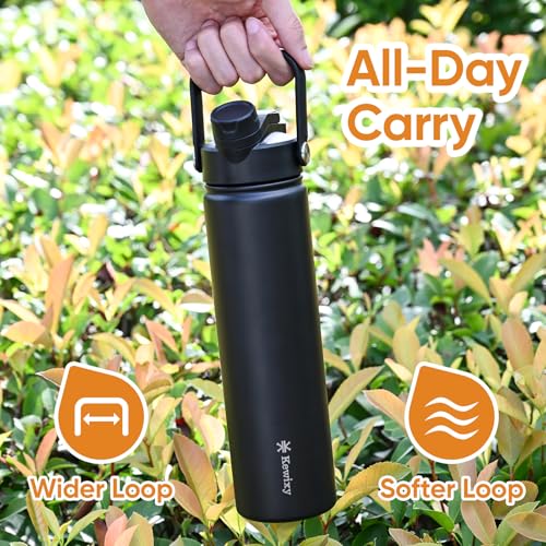 24 oz Insulated Water Bottle, 2-in-1 Lid, Straw & Spout with Protected, Leak Proof, Keep Cold 24H, Cup Holder Fit, Stainless Steel, Metal, Reusable, for Travel, Gym and School, 2 Lids, Midnight Black - color: Midnight Black, size: 24 Ounces