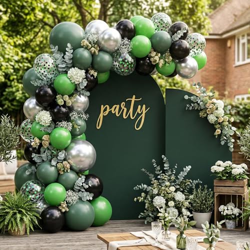 Paready Green Black Balloons, 60 Pcs Party Balloons for Graduation Sports - color: Green Silver
