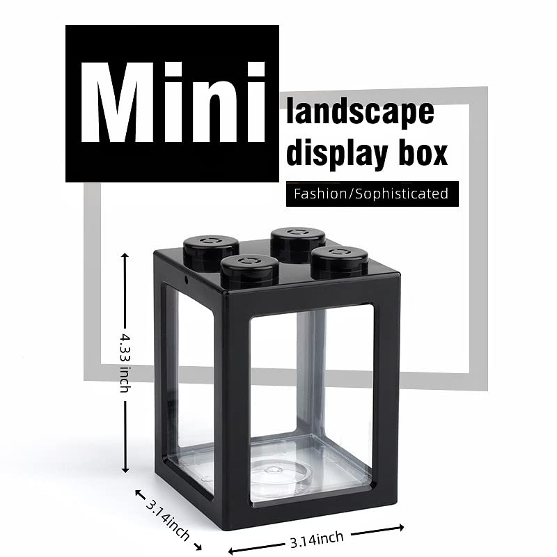Mini Sea Monkey Tank, Small Shrimp Tank Stackable Mini Aquariums for Fairy Shrimp Eggs Moss Balls, 0.25 Gallon Temporary Betta Fish Tank Ant Feeding Case Mini Reptile Tank - color: Black